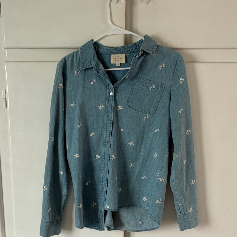 Sezane Blue Floral Shirt